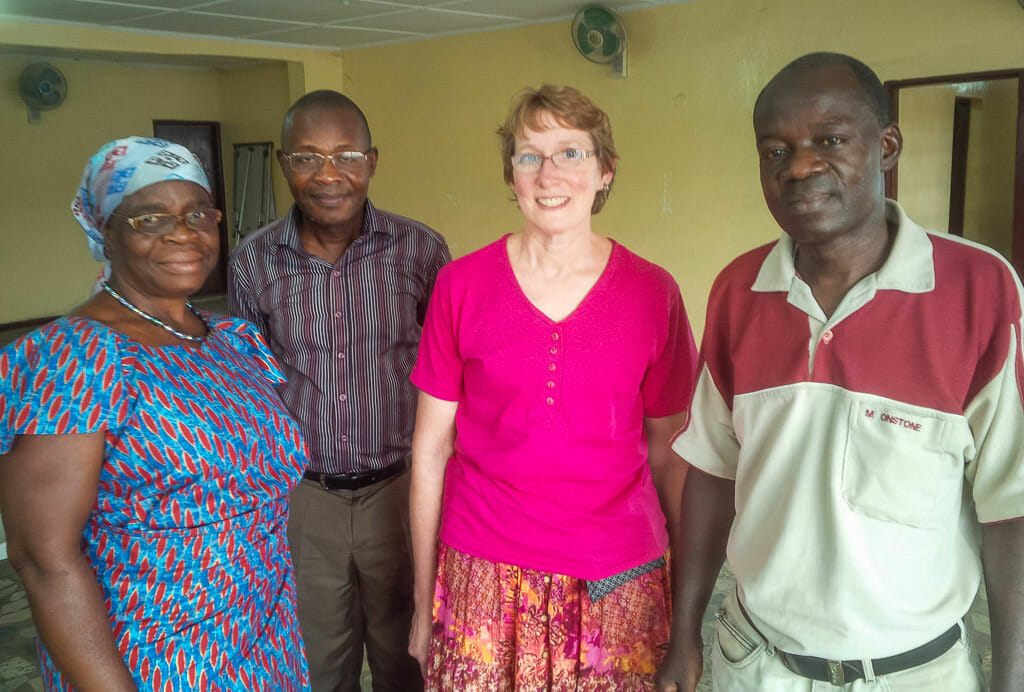 Becky checked the Mann translation of Ruth. She and Tamba Bundor (2nd from left) helped the translators learn Paratext, a special software for Bible translation